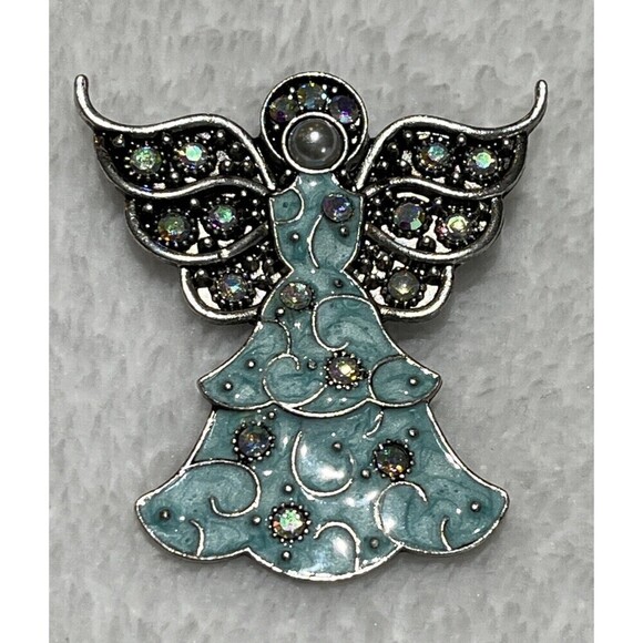 WOW FANTASTIC VINTAGE ENAMEL CHRISTMAS ANGEL PIN/BROOCH - Picture 5 of 8